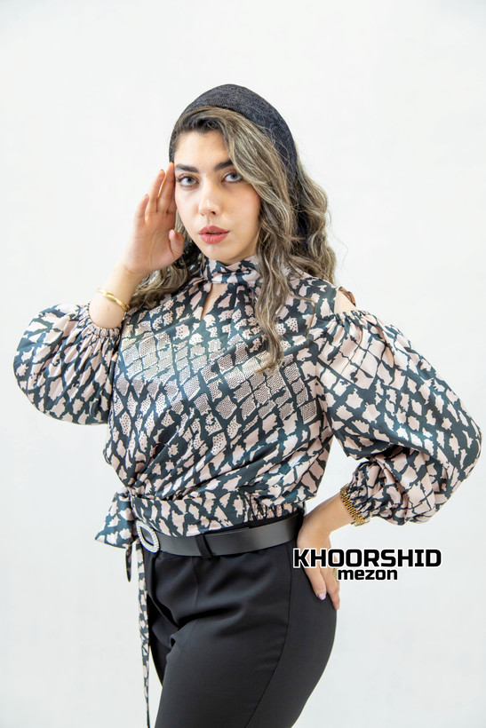 شومیز مجلسی گره ای پوست ماری نگین کاری