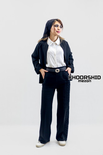 کت شلوار زنانه مشکی لینن