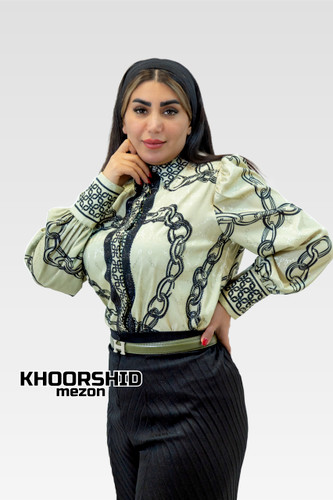 شومیز مجلسی ساتن ابریشم طرح زنجیر نگین کاری کد ۲۰۲۵