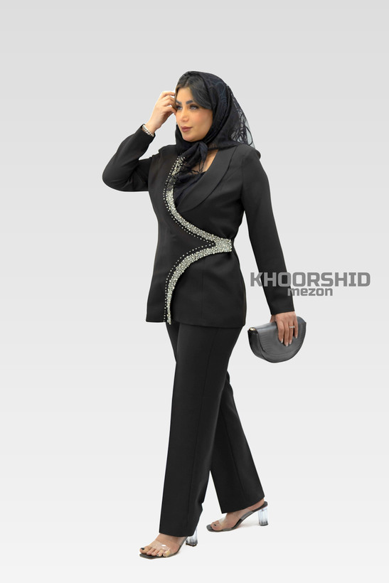 کت مشکی زنانه مجلسی نگین کاری شده