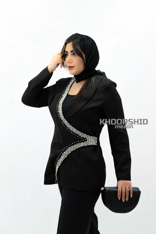 کت مجلسی مشکی زنانه نگین کاری شده