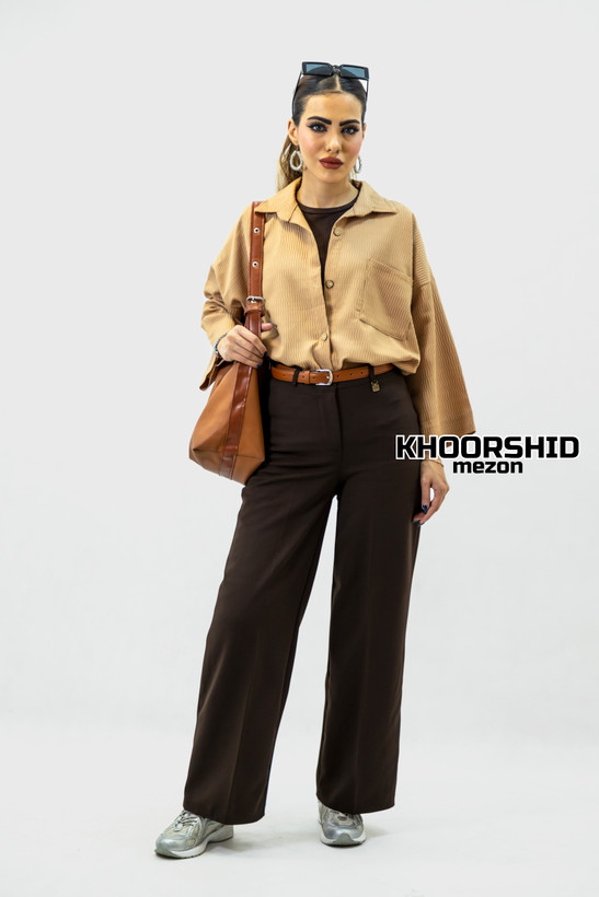 شلوار نیم بگ سایز بزرگ قهوه ای