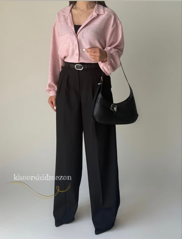 شلوار بگ جدید زنانه پارچه ای پیله دار مشکی