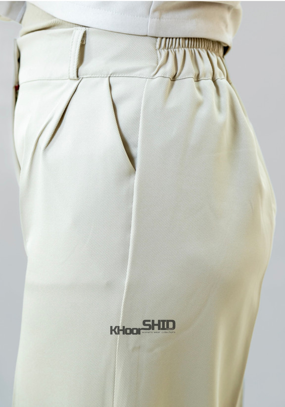 شلوار واید لگ پیله دار کرپ کج راه رنگ کرم