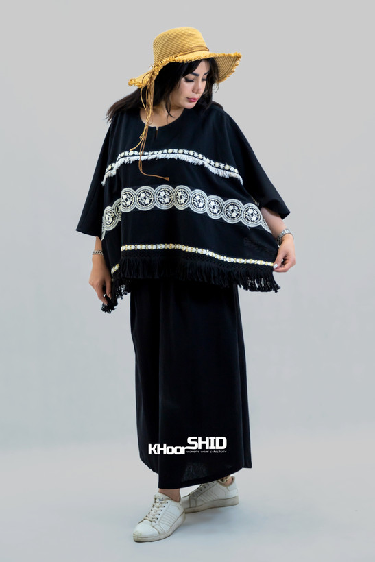 ست پانچو دامن زنانه مشکی