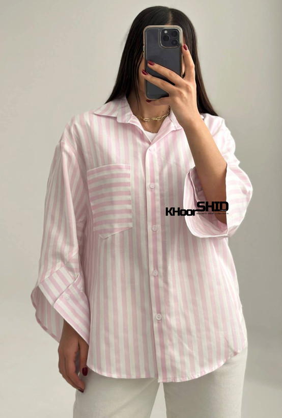 شومیز نخی جدید راه راه گلبهی